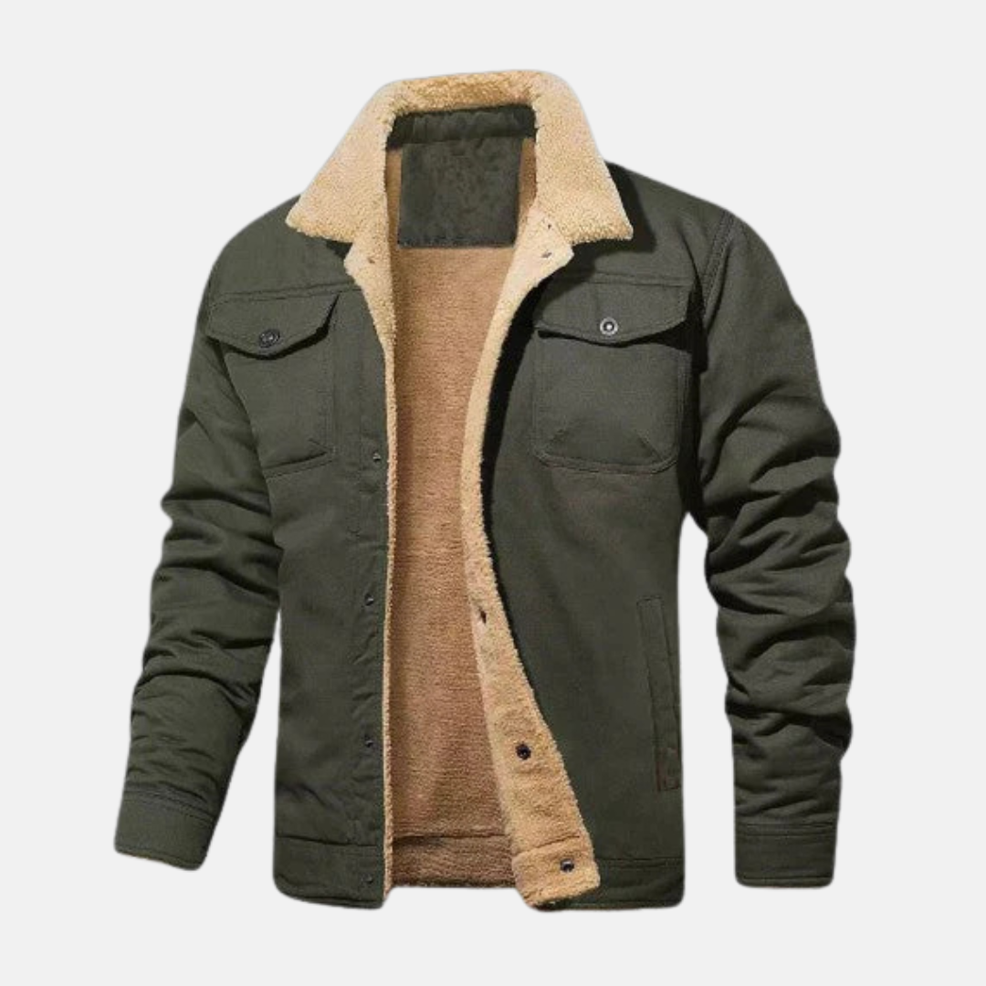 Veste Homme en Mélange de Coton Avec Col Sherpa Coupe Décontractée Longueur Taille Amawinc