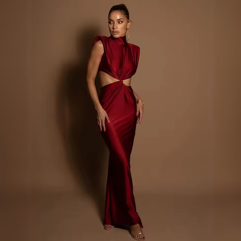 Robe Maxi Mirélle Amawinc Élégance Sculptée Pour Femmes Modernes Événements Formels Col Haut Structuré