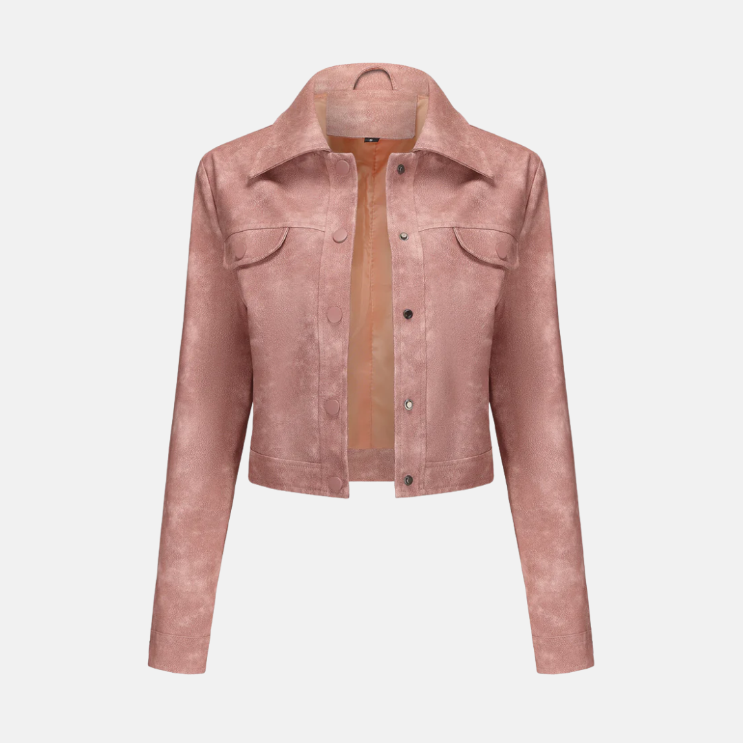 Veste Courte Femme Structurelle Avec Texture Tissée Devant Bouton Pression Col Point