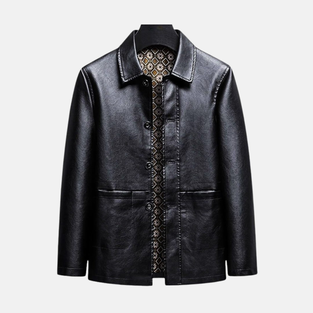 Veste Homme En Faux Cuir Burgundy Coupe Regular Longueur Sur Les Hanches À Boutonnage Simple