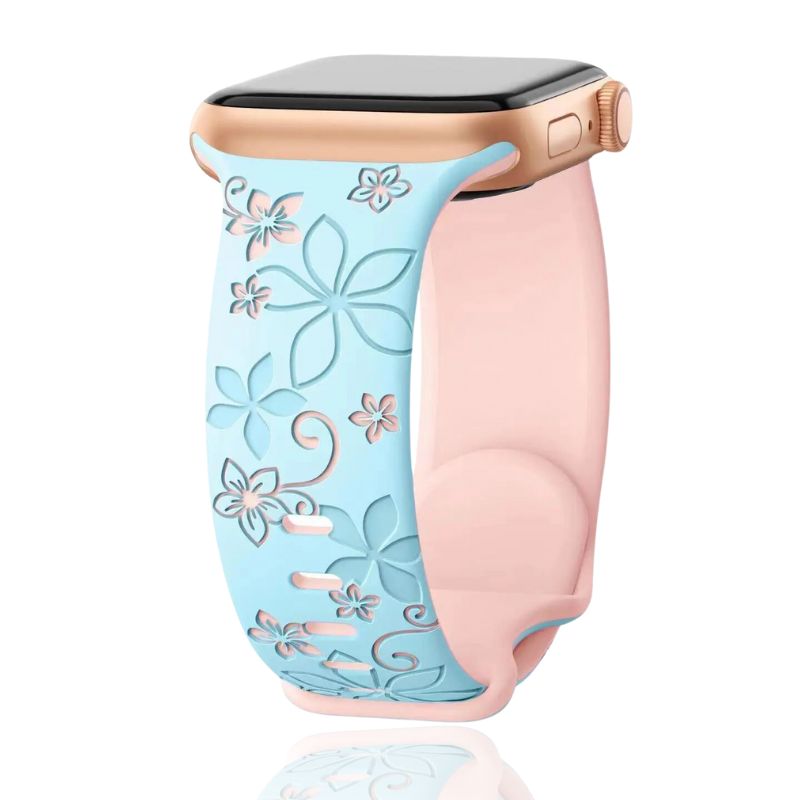 Bracelet Sleekit Pour Apple Watch Gravé De Fleurs En Silicone Doux Et Résistant À L'Eau Et À La Sueur