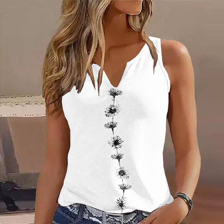 Ärmelloses weißes Daisy Tanktop von SpringStil mit gekerbtem Ausschnitt