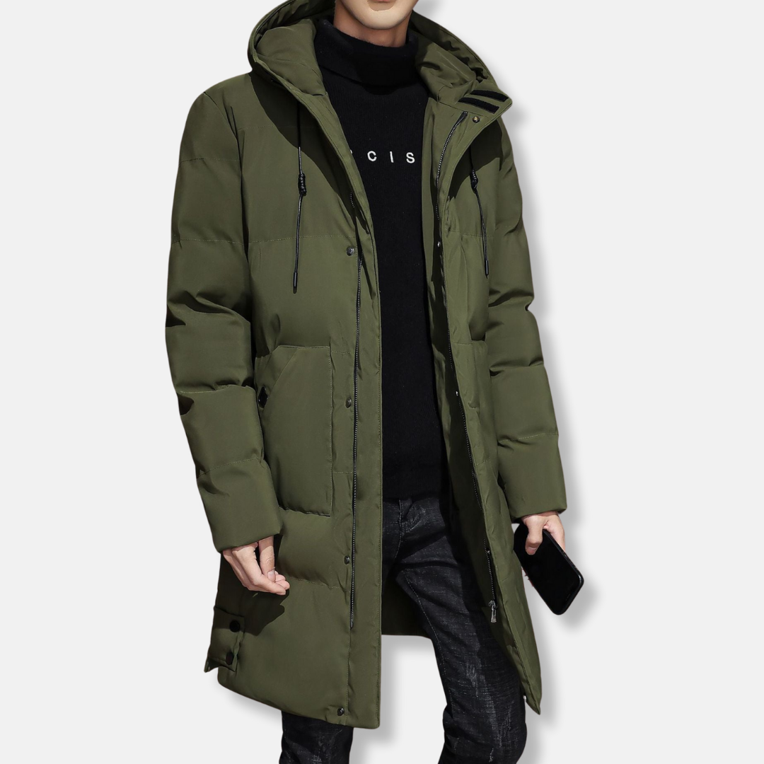 Manteau Homme Matelassé À Capuche Longueur Mi Cuisses Pour Hiver Chaleur Et Style Quotidien Toutes Saisons Amawinc
