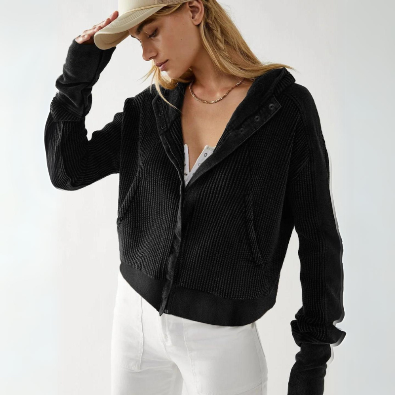 Sweat À Capuche Texturé Moderne Sans Effort Avec Fermeture Zip Hybride Bouton Unique Et Coupe Courte Léger Mais Chaud