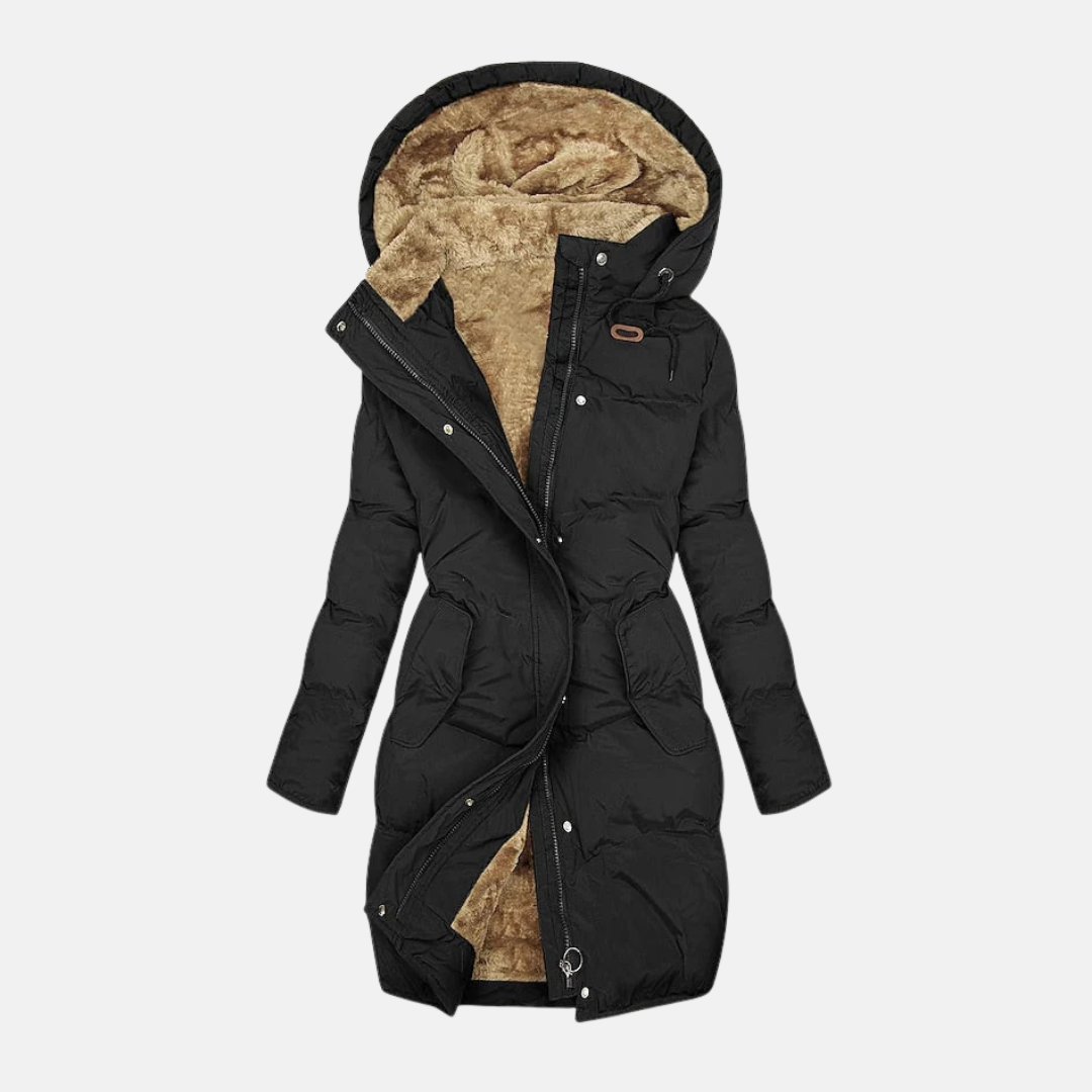 Manteau Long Puffer Pour Femmes Nordisk Flair Design Matelassé Avec Capuche Douillette Et Taille Ajustable