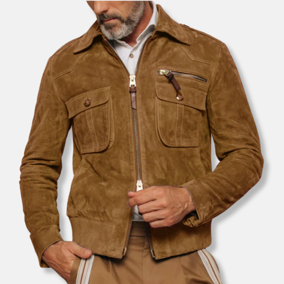 Veste Bomber Homme En Texture Suède Slim Fit Avec Fermeture À Glissière Bidirectionnelle Poches Poitrine Nordisk Flair