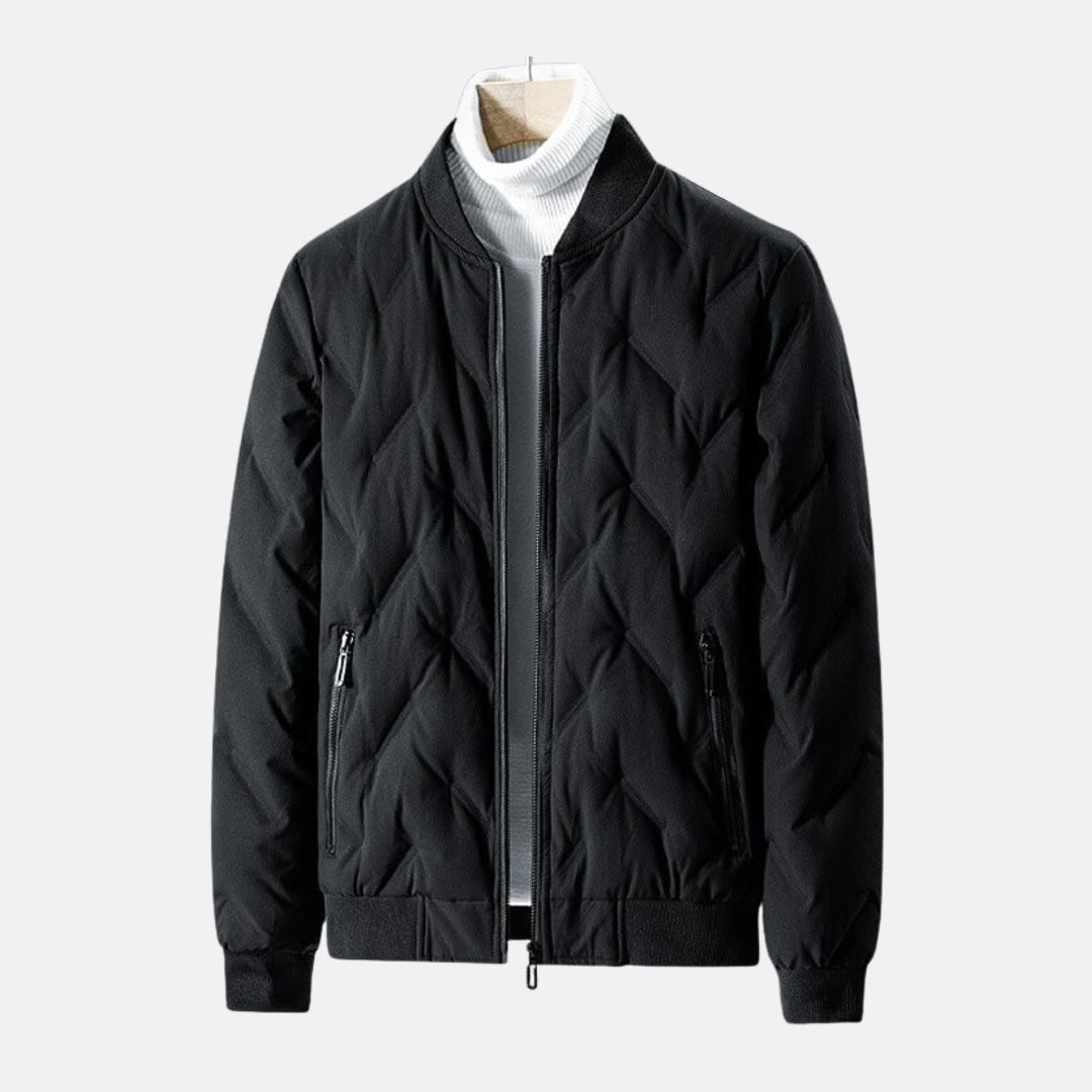 Veste Bomber Homme Matelassée Motif Chevron Col Et Poignets Côtelés Léger Pour Hiver