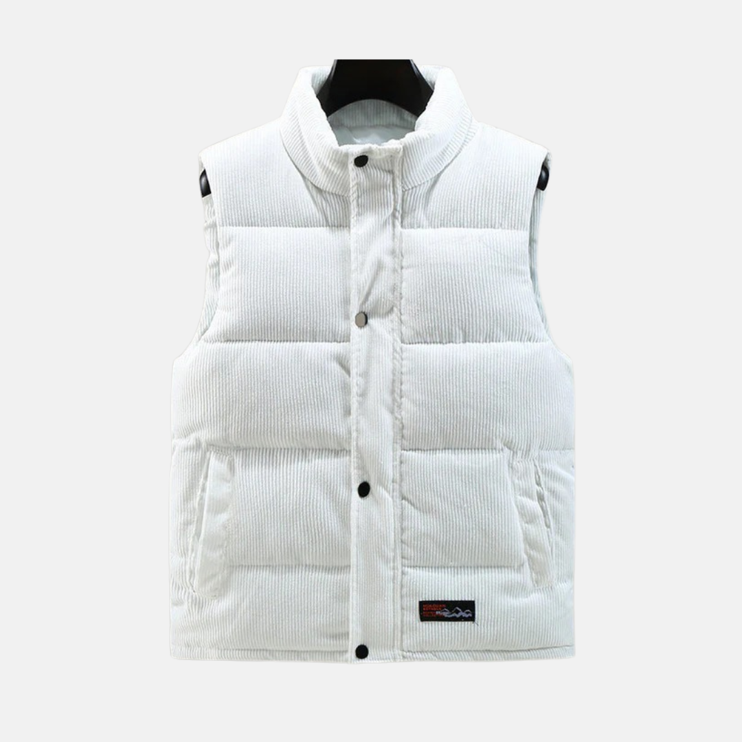Gilet Matelassé En Velours Côtelé Pour Homme Avec Col Montant Et Fermeture À Pressions Pour Hiver Décontracté