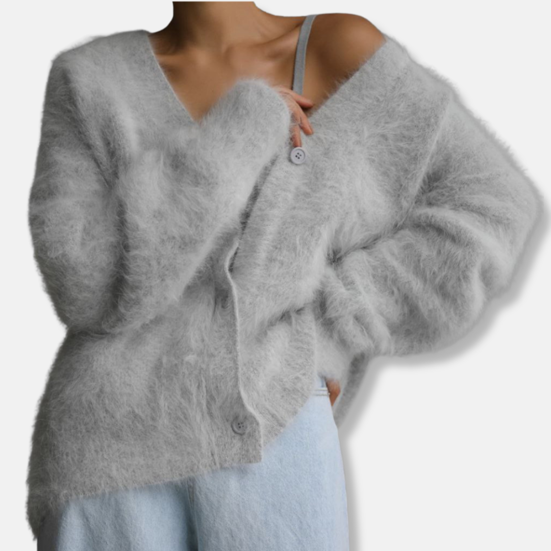 Cardigan Femme En Maille Douce Oversize Col V Avec Fermeture Bouton Unique Pour Un Style Confortable