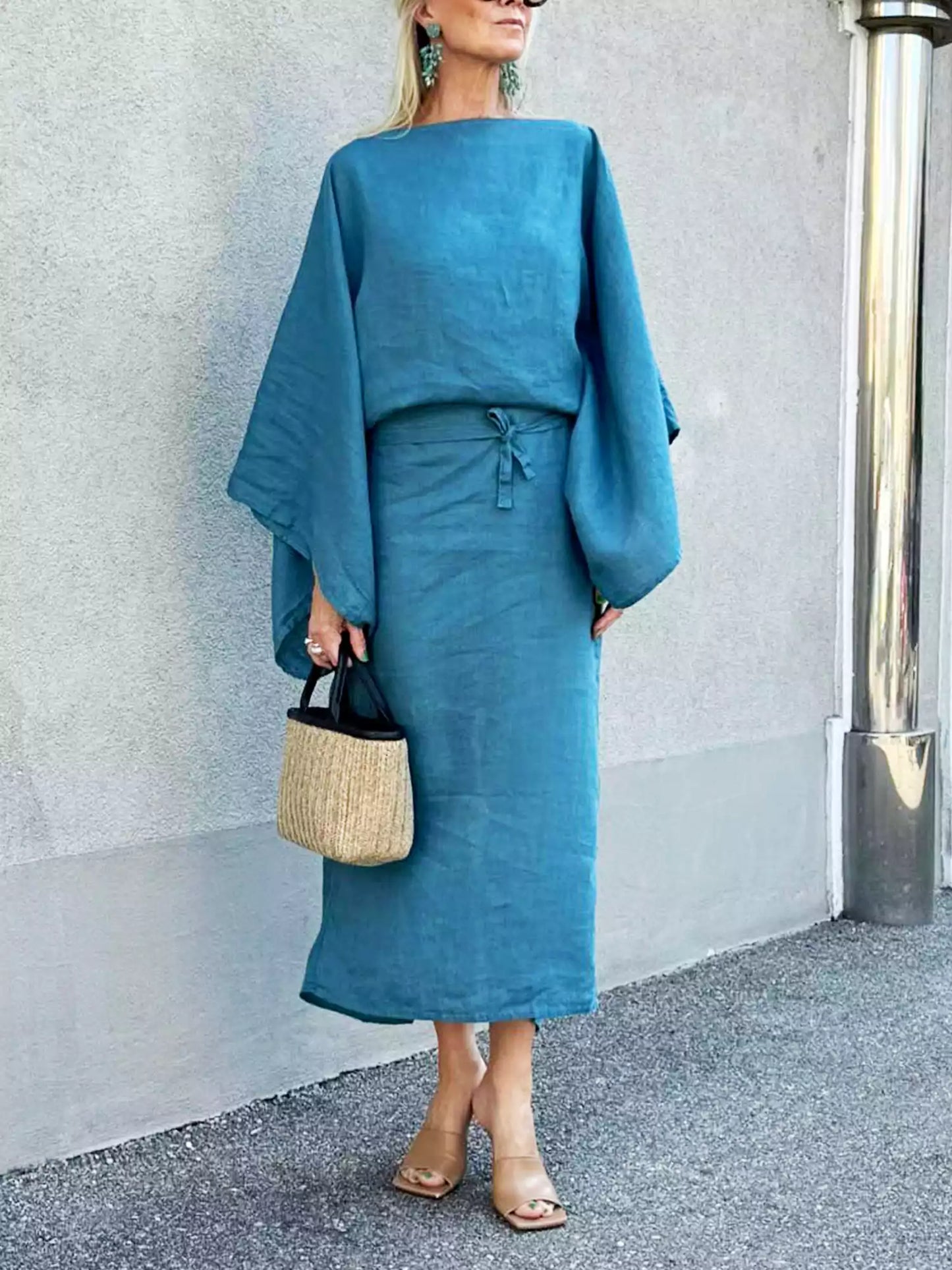 Robe Midi Kimono Gianna Amawinc Minimaliste Fluide Polyvalente Pour Jour Et Soir Toutes Saisons