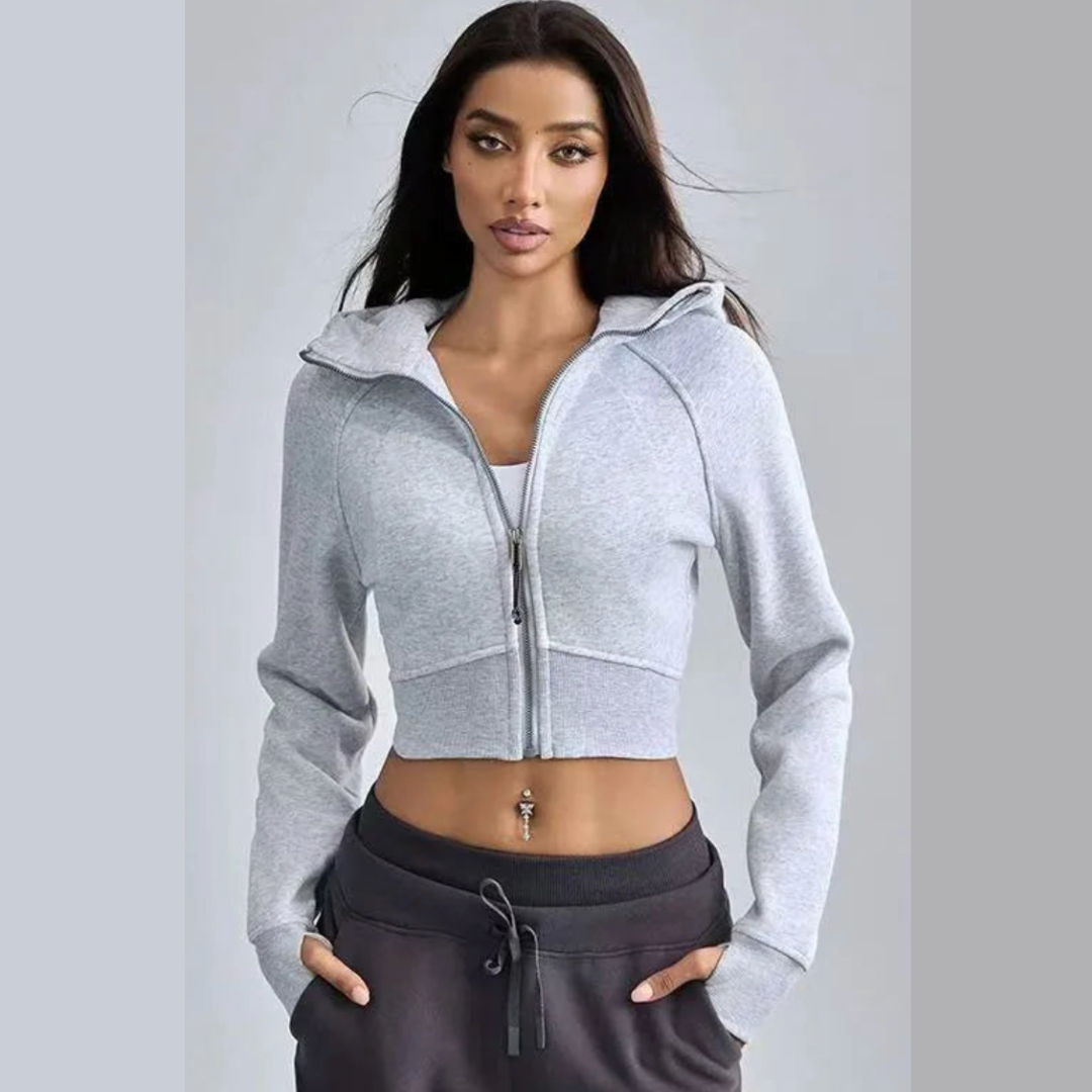 ZenCore Sweat À Capuche Court Zippé Coupe Seconde Peau Tissu Extensible Léger Respirant Mouvement Moderne