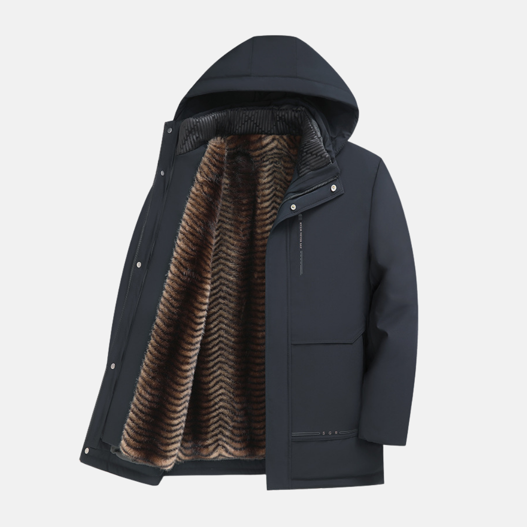 Manteau Parka Homme Capuche Résistant Aux Intempéries Avec Doublure Peluche Démontable Coupe Regular Pour Hiver