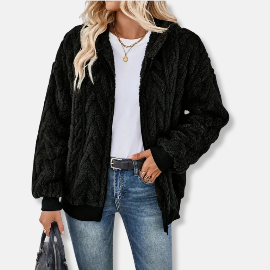 Veste À Capuche Pour Femmes En Maille Peluche Douce Coupe Oversize Décontractée Zip Complet Poignets Côtelés