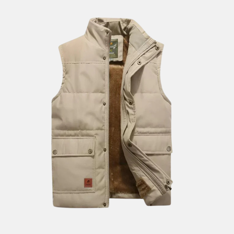 Veste Homme Matelassée En Tissu Tissé Avec Col Debout Et Poches Pression Pour Superposition Polyvalente