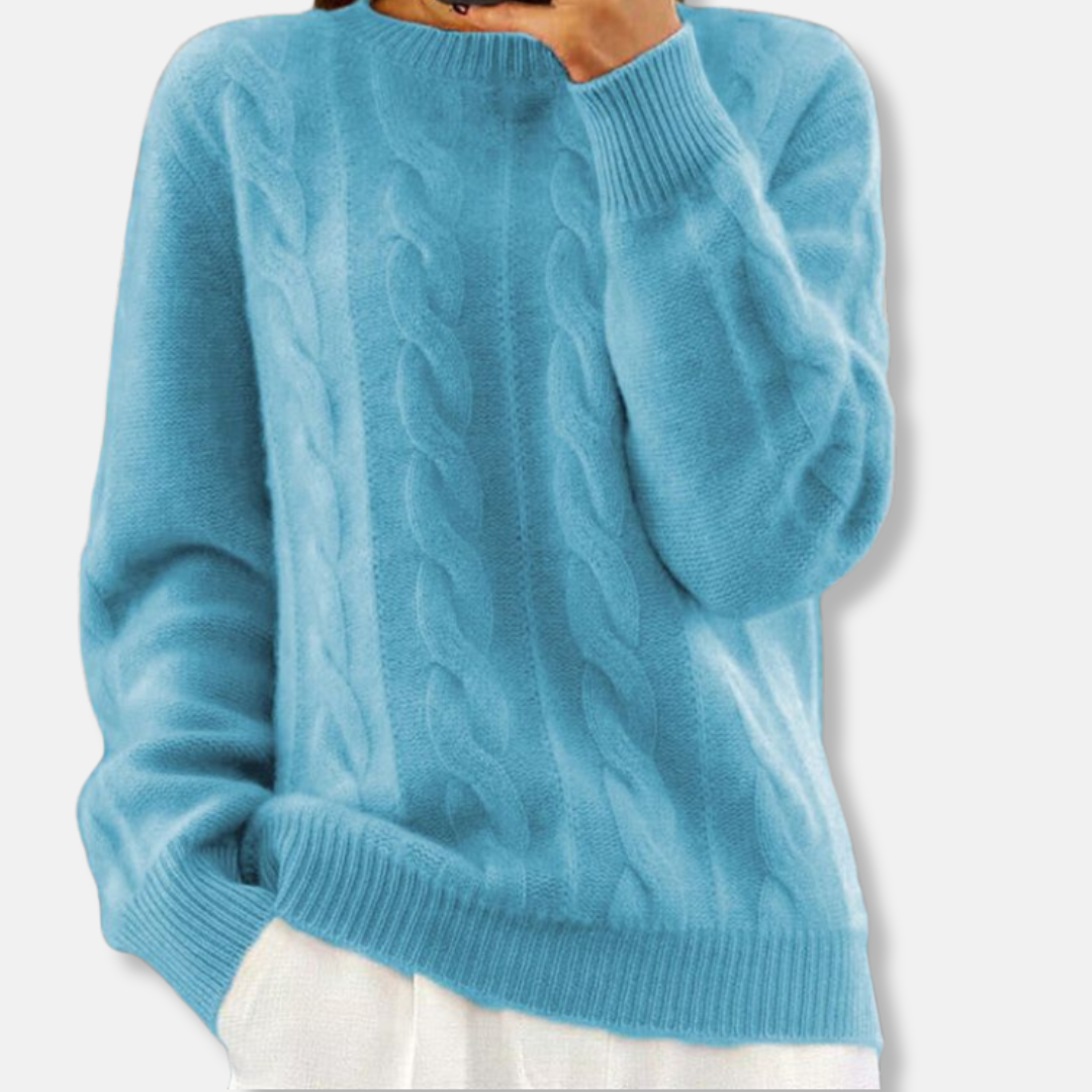 Pull Isla Décontracté en Maille Côtelée Amawinc Col Rond Manches Longues Mélange Laine Cachemire Chaud Luxueux