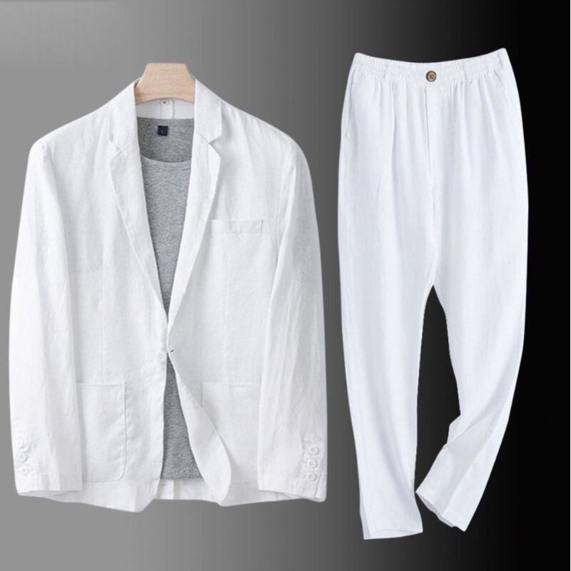 Ensemble Deux Pieces En Lin Halden Avec Blazer Et Pantalon Slim Décontracté Respirant