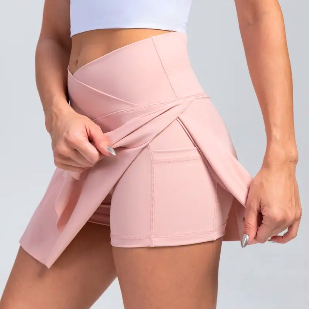 Jupe Taille Haute Tavro Compressante Douce Avec Short Intégré Poches Latérales Fente Avant Et Tissu Respirant
