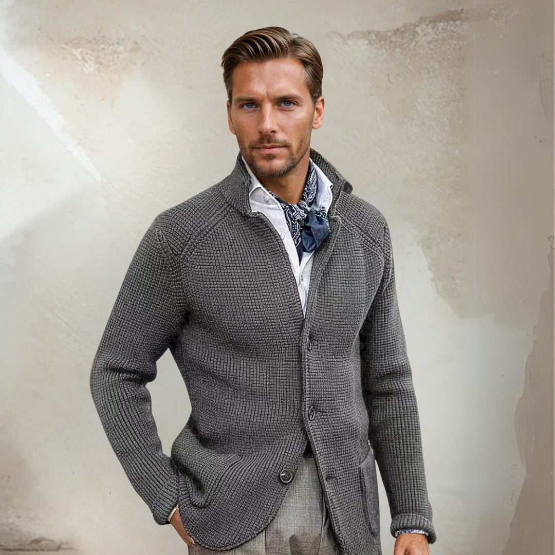 Gilet Homme En Mélange De Laine Coupe Ajustée Bouton Col Haut Pour Style Habillé Décontracté