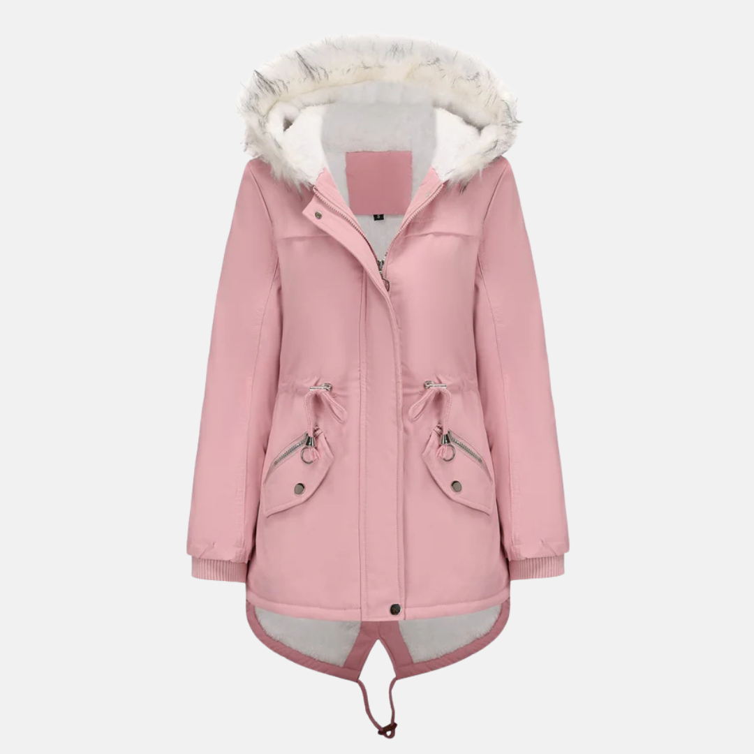 Parka Femme Ajustée Capuche Amovible En Fourrure Synthétique Résistante Aux Intempéries Longueur Mi