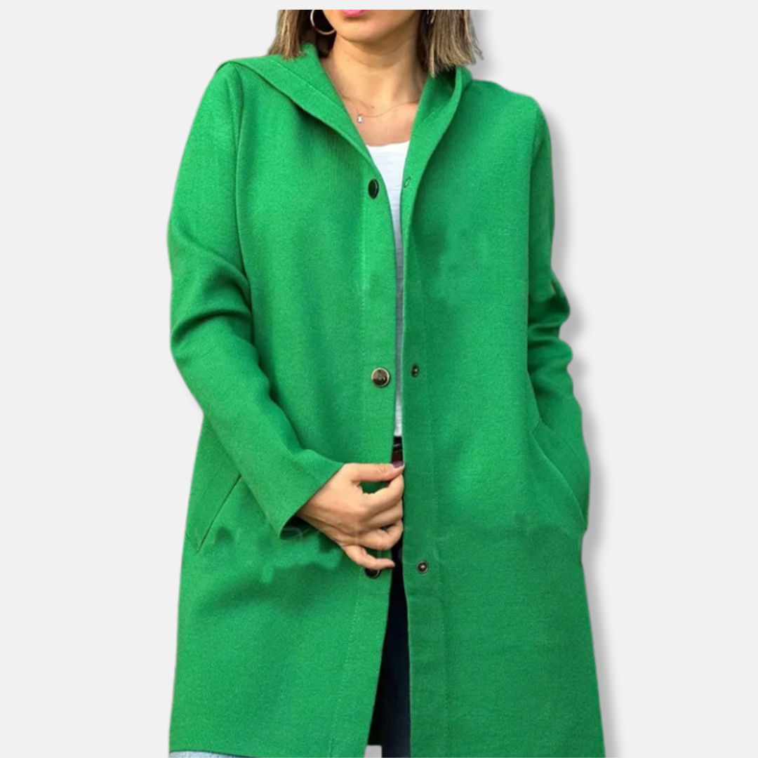 Manteau Femme En Laine Avec Capuche Et Fermeture À Boutons Pression Longueur Mi Cuisses