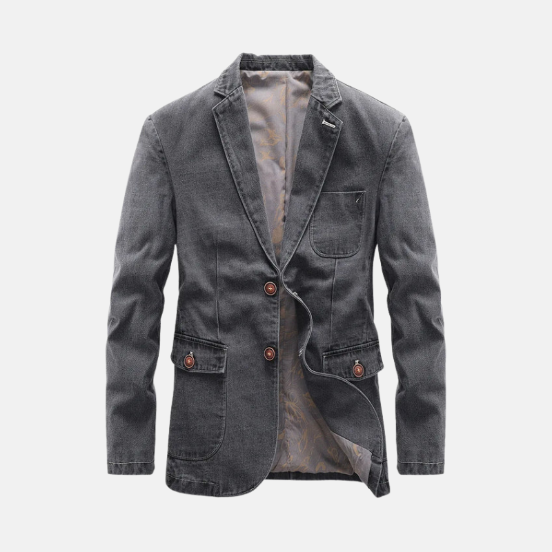Veste Blazer Homme En Mélange De Coton Coupe Semi Slim Revers À Encoches Poches Patch Style Smart Casual