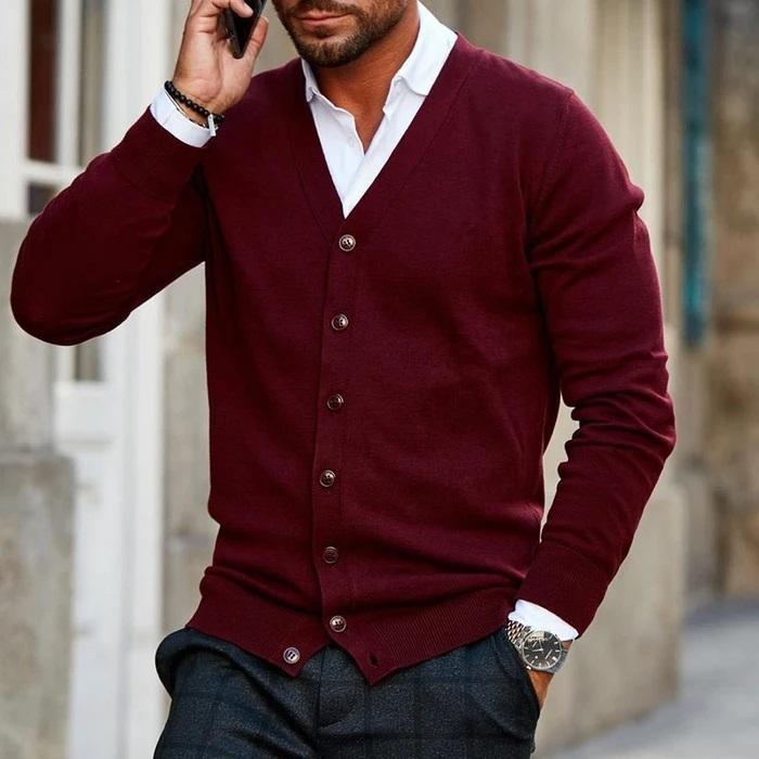Cardigan Tricoté Moderne D'Inspiration Nordique Pour Homme Par Amawinc Confort Polyvalent Automne