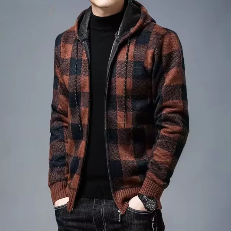 Sweat À Capuche Pour Homme En Polaire À Motif Carreaux Zippé Chaud Et Confortable Pour L Hiver