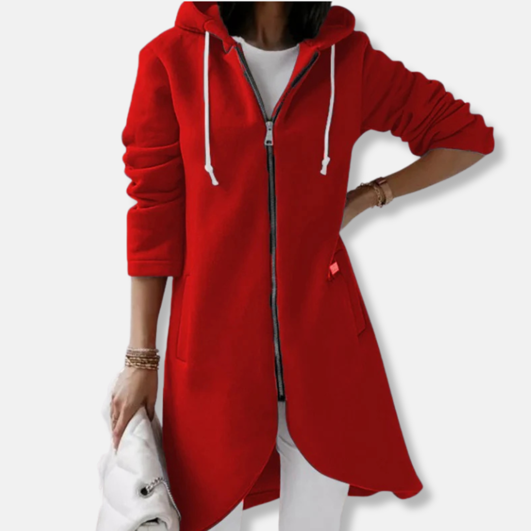 Cardigan Femme À Capuche En Maille Longue Avec Zip Complet Et Ourlet Asymétrique Coupe Décontractée