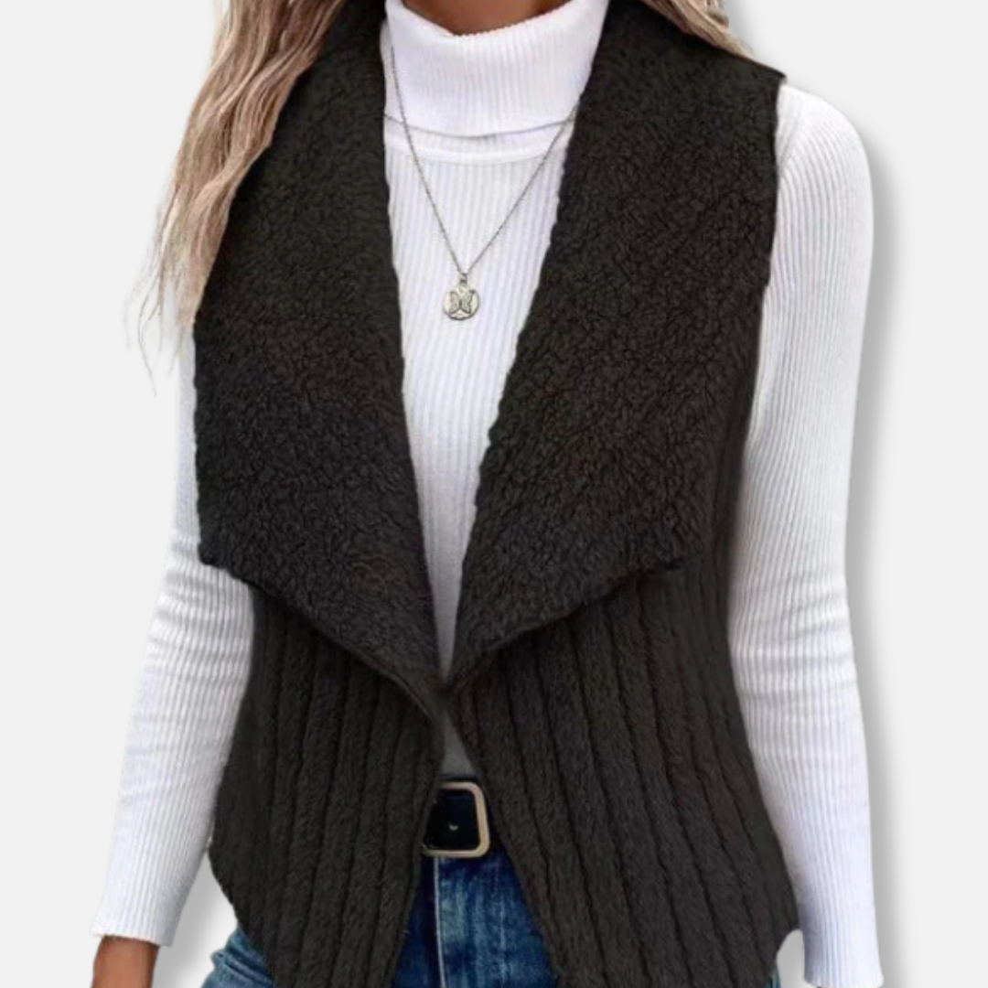 Gilet Femme Sans Manches En Maille Mélangée Col Châle Longueur À La Hanche Pour Tenue Chic