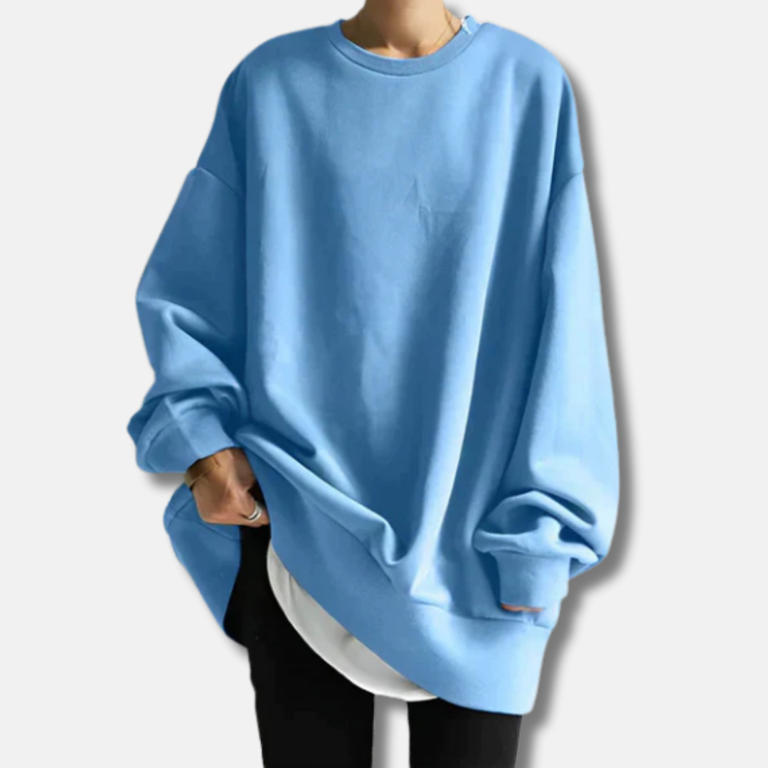 Sweat Femme En Maille Douce Avec Coupe Oversize Col Ras Du Cou Côtelé Longueur Tunique Pour Décontracté Sophistiqué