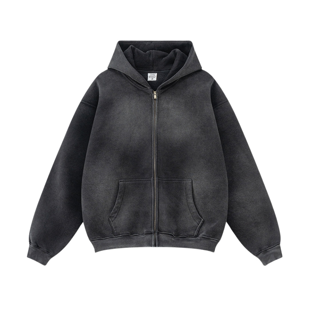 Sweat À Capuche Dégradé Pur Coton Avec Fermeture Éclair Et Teinture Dégradée Pour Un Style Sobre Moderne