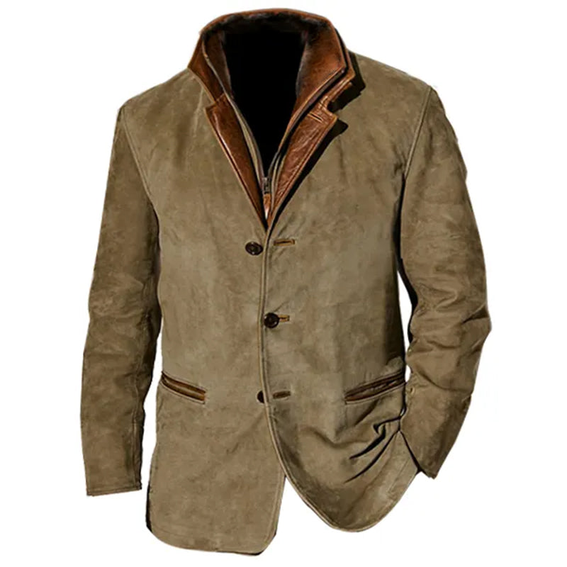 Veste en Daim pour Homme Coupe Ajustée avec Fermeture Boutons Revers Cranté Élégante Allure Nordic Flair Amawinc
