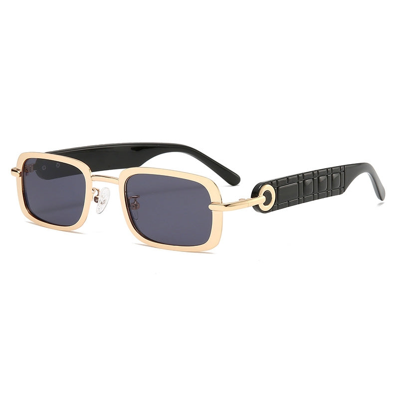 Lunettes De Soleil Rectangulaires Dorées Avec Bras Texturés Confort Léger UV400 Protection Complète