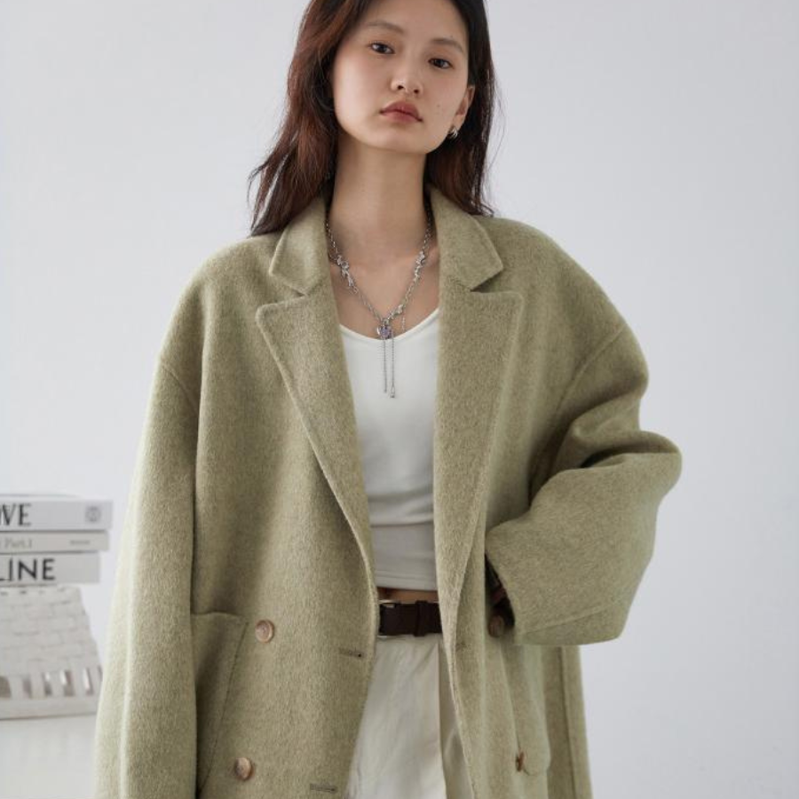 Manteau Trench en Laine Mélangée Luxueux Isolation Supérieure Confort Coupe Oversize Décontractée Boutonnage Double