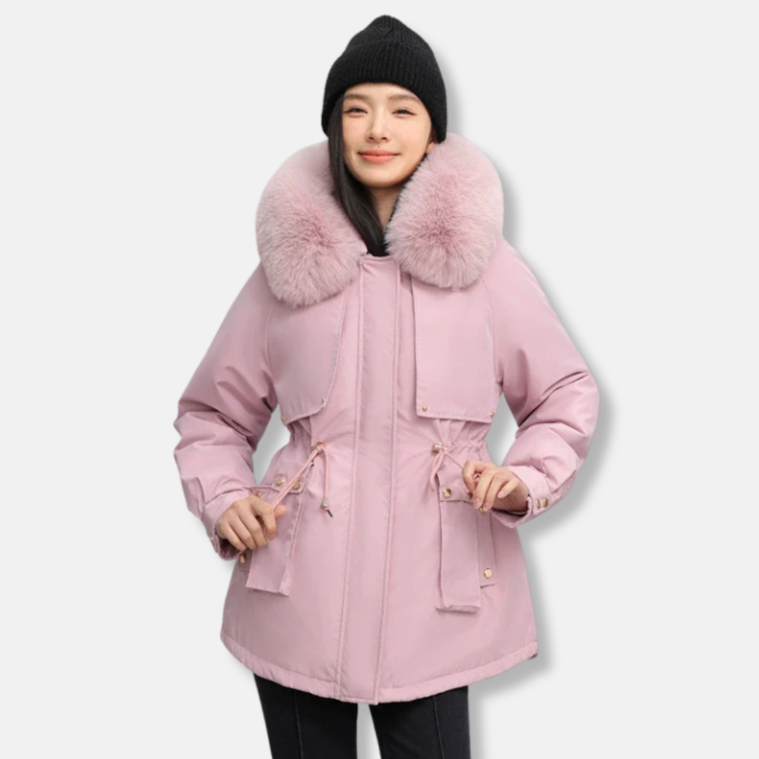 Nordisk Flair Parka Femme Imperméable Avec Col Fourrure Synthétique Et Ceinture À Cordon Mi Cuisse