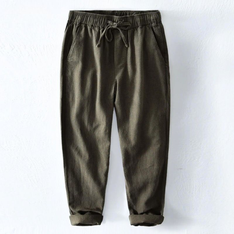 Pantalon Zalen En Mélange Coton Lin Léger Avec Ceinture Élastique À Cordon Pour Été