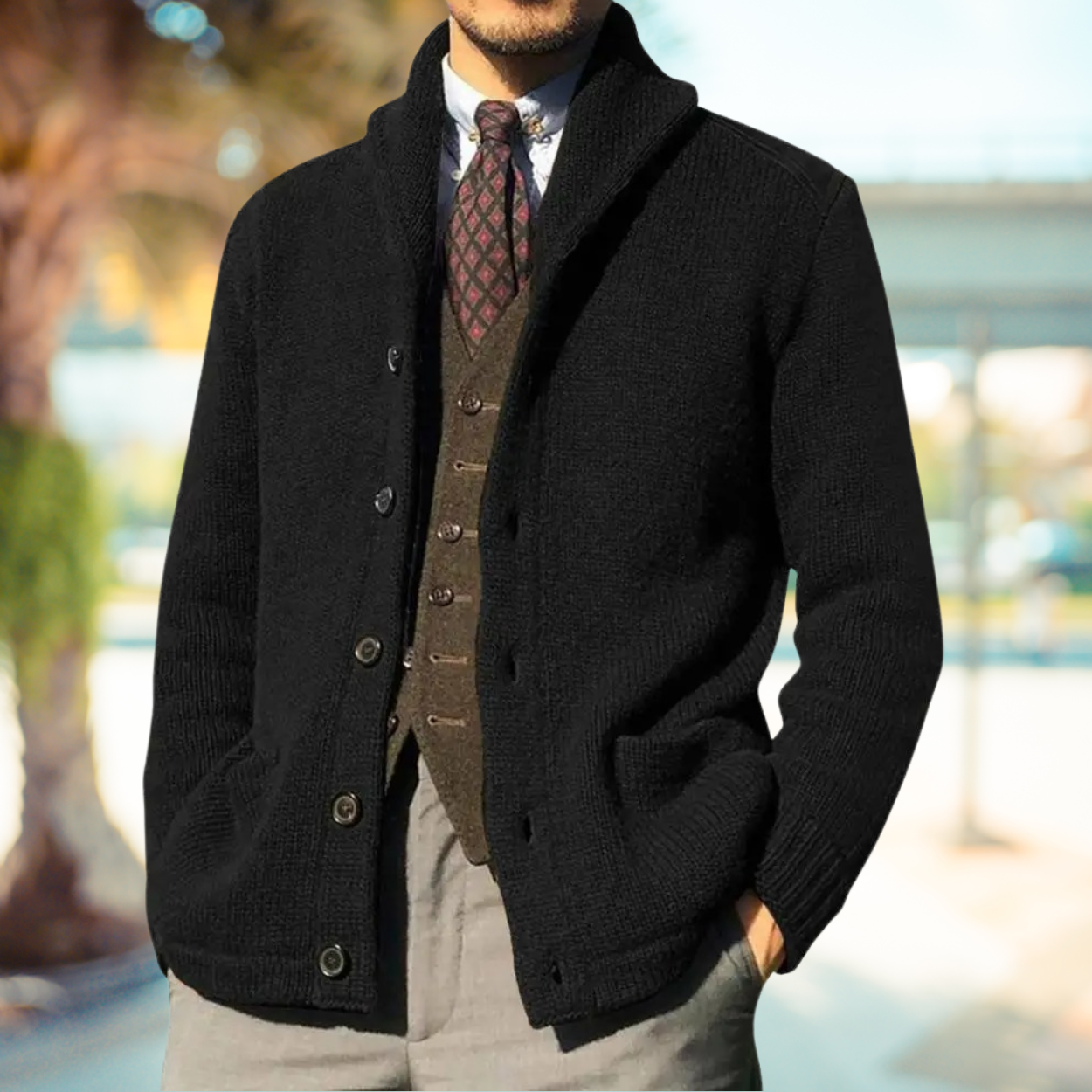 Cardigan En Maille Pour Homme Amawinc Avec Col Châle Boutons Et Poches Confort Classique Mélange Acrylique Laine
