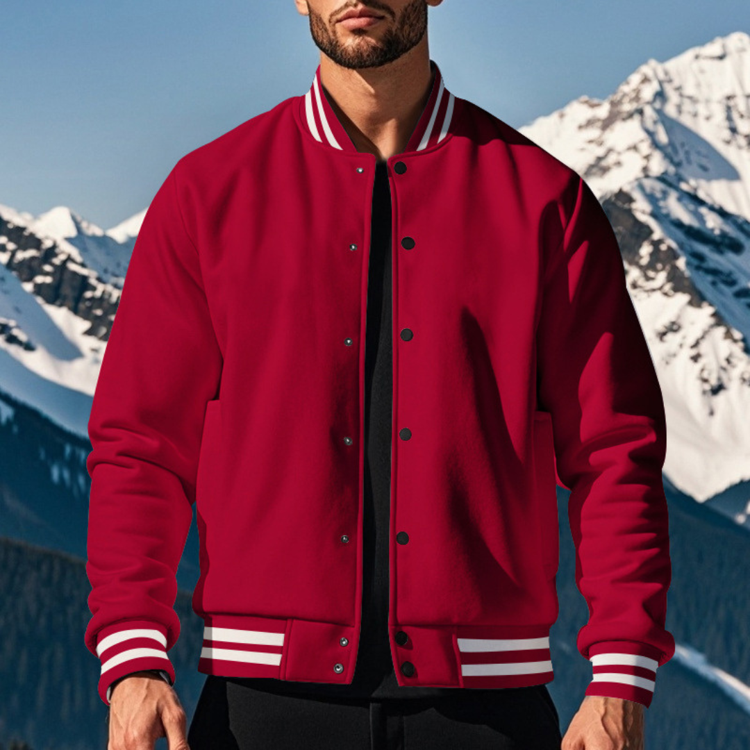 Veste Bomber Homme En Tissu Dense et Lisse Avec Col Montant et Fermeture à Pression