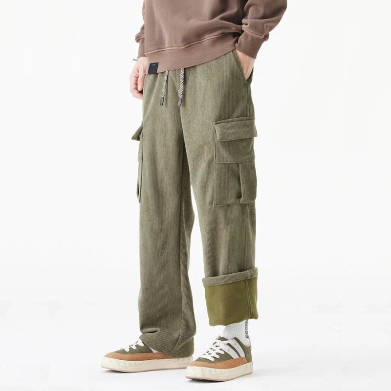 Pantalon En Velours Côtelé Beryn Avec Doublure Polaire Et Poches Multiples Pour Chaleur Durable Et Confort Décontracté