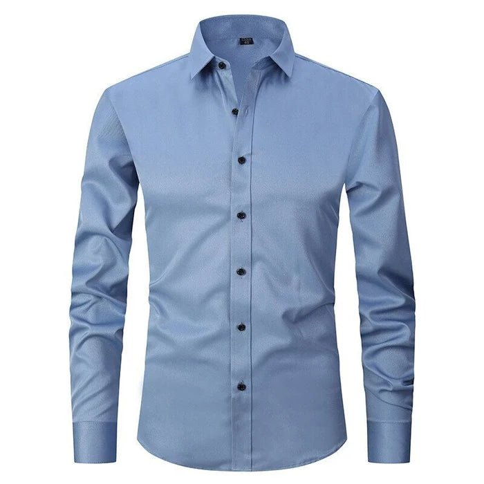 Chemise Homme Slim Fit Respirante En Tissu Élastique Sans Repassage Bouton Blanc Pour Le Bureau