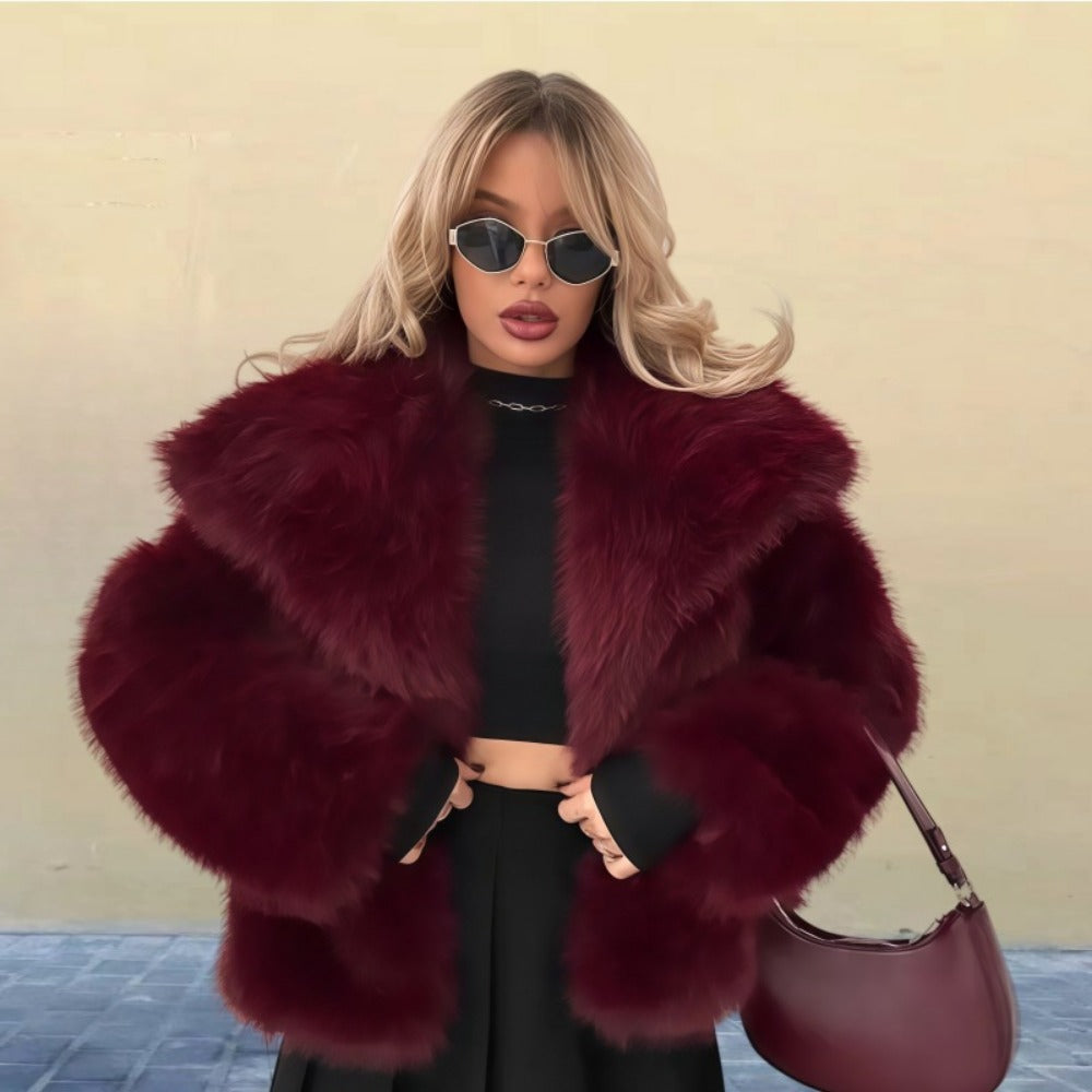Amawinc Bella Manteau Femme Luxueux Style Fourrure Synthétique Avec Col Oversize Et Texture Somptueuse