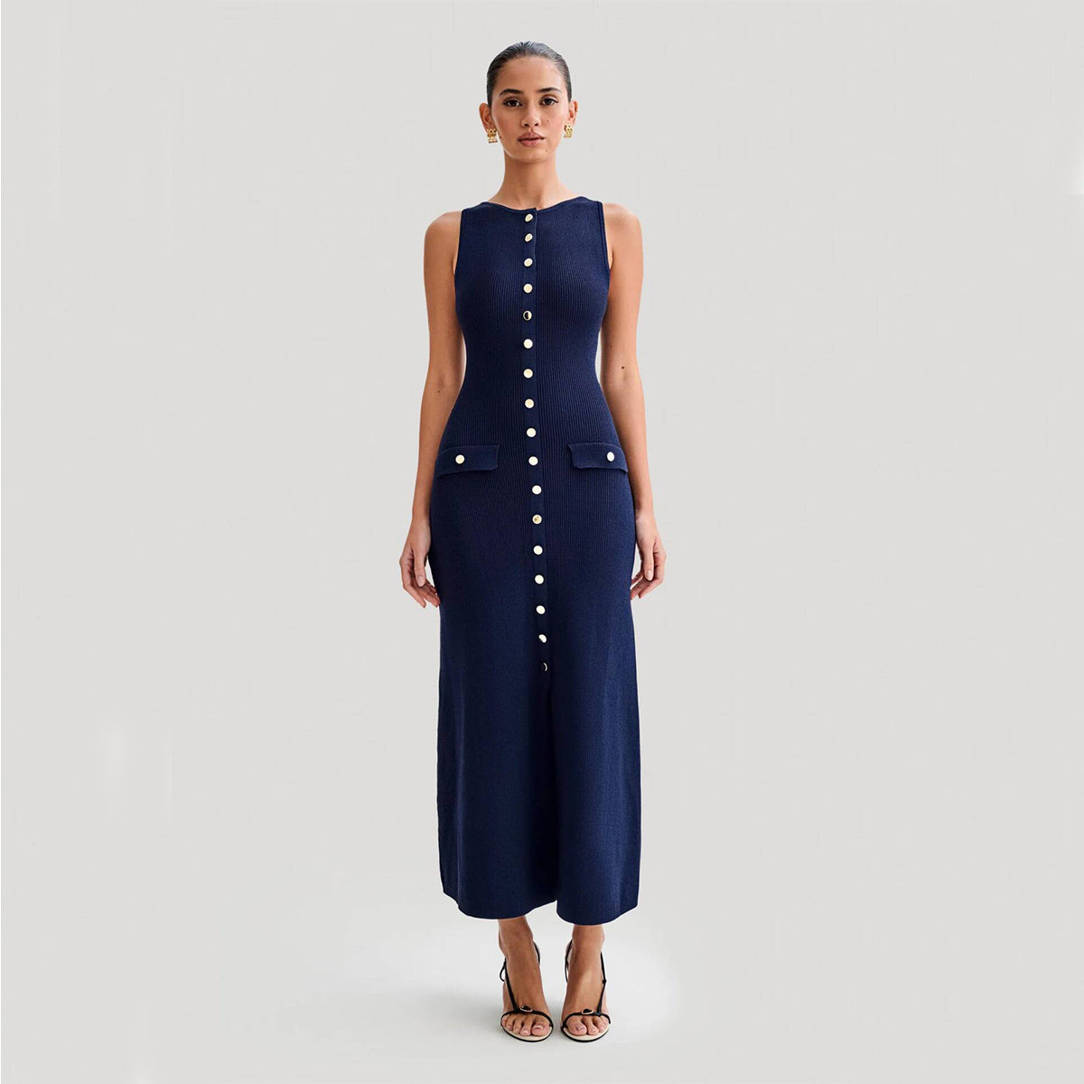 Stilvolles ärmelloses Strickkleid von Fudus mit modischem, schmalem Rundhalsausschnitt