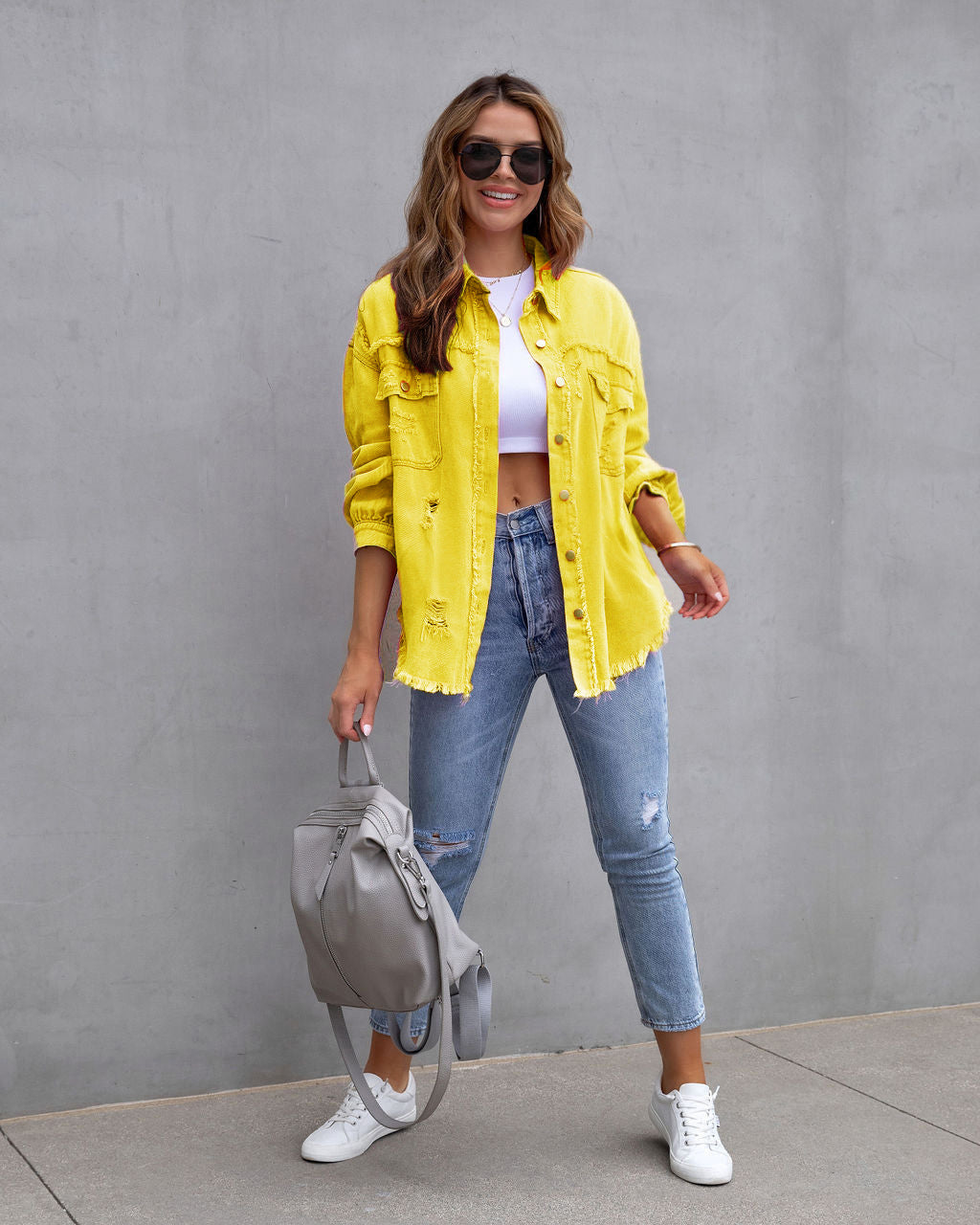 Leyna Veste Chemise Amawinc Femmes Style Urbain Confort Détails Déchirés Automne Printemps
