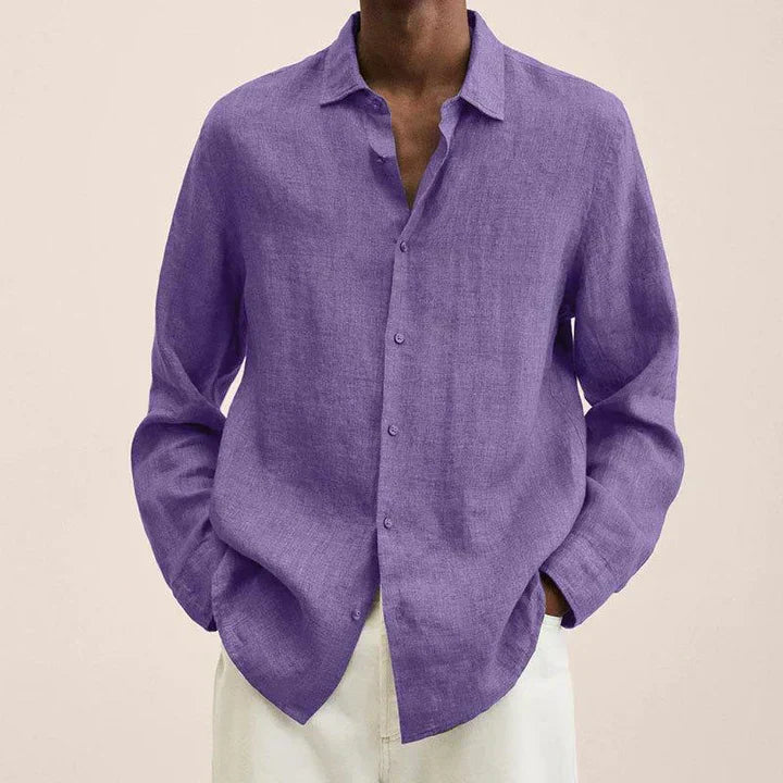 Chemise Homme Lin Léger Coupe Classique Manche Longue Bouton Respirante Été Style Décontracté