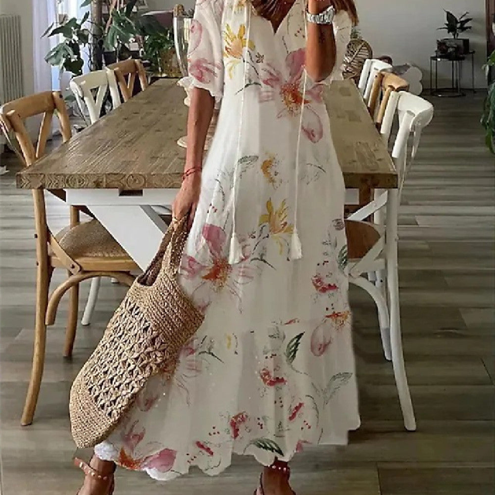 Fudus Kleid mit bedruckten, mittellangen Ärmeln