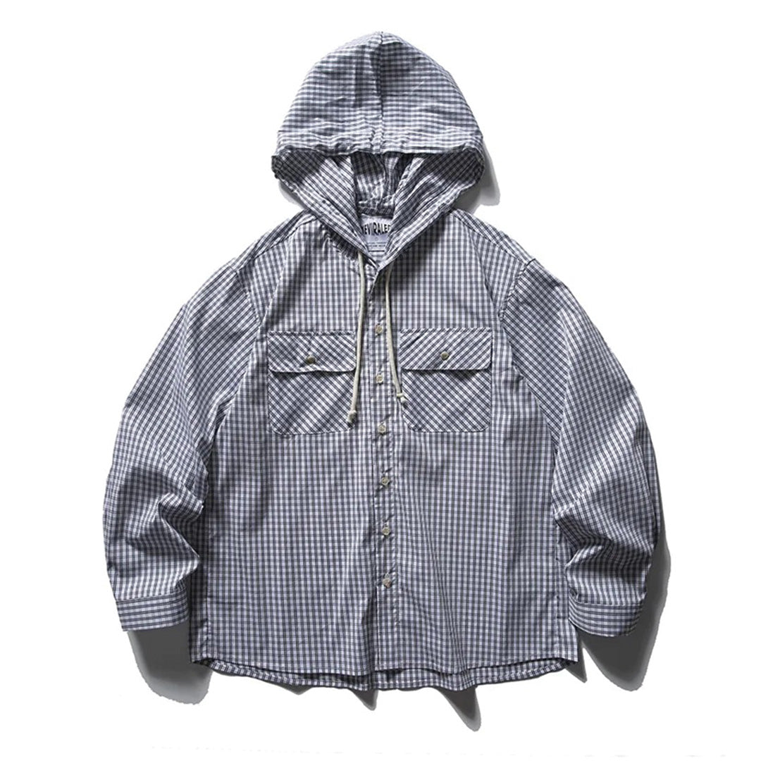 Overshirt Hoodie À Carreaux En Coton, Poches Cargo À Rabats Double, Capuche, Fermeture Bouton, Coupe Décontractée