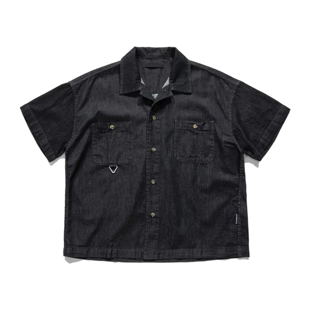 Chemise En Jean À Manches Courtes Avec Poches Poitrine Doubles Rabats Boucle D Ring Décontracté Patchwork Raffiné