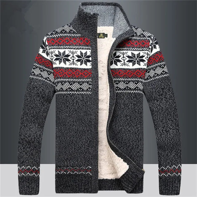 Cardigan Homme En Laine Avec Zip Entier Et Doublure Sherpa Col Montant Jacquard Fair Isle