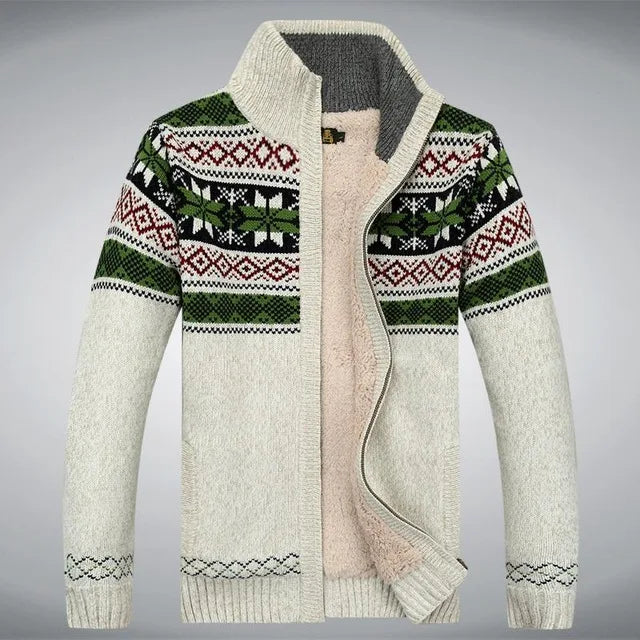 Cardigan Homme En Laine Avec Zip Entier Et Doublure Sherpa Col Montant Jacquard Fair Isle