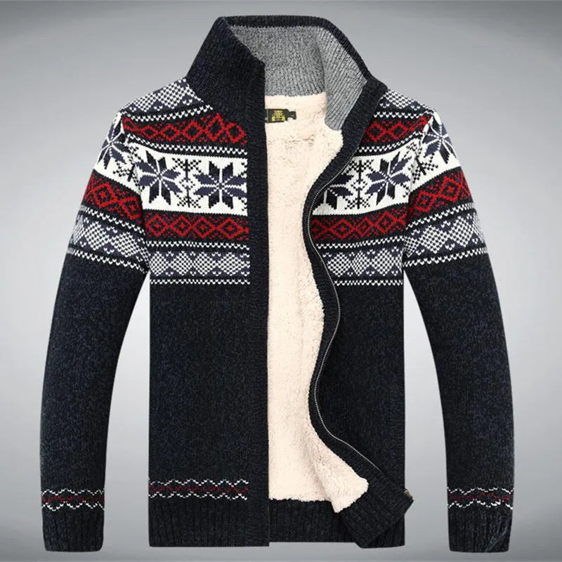 Cardigan Homme En Laine Avec Zip Entier Et Doublure Sherpa Col Montant Jacquard Fair Isle